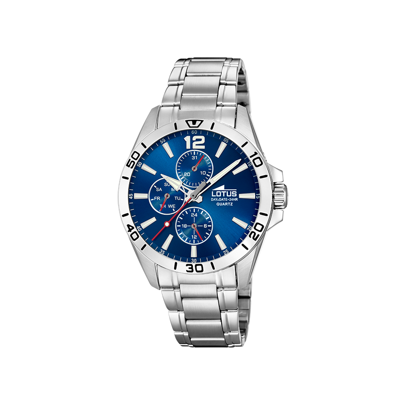 Reloj LOTUS de caballero, caja de acero y pulsera de acero, sumergible, multifunción
