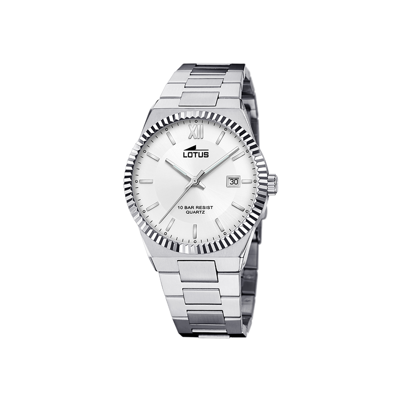 Reloj LOTUS 18835/1, de caballero, acero, sumergible 10 ATM, calendario, pulsera de acero