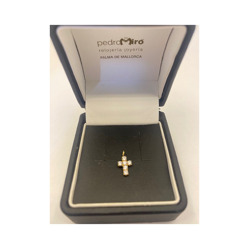 Cruz de oro amarillo de 18 kts. con circonitas.